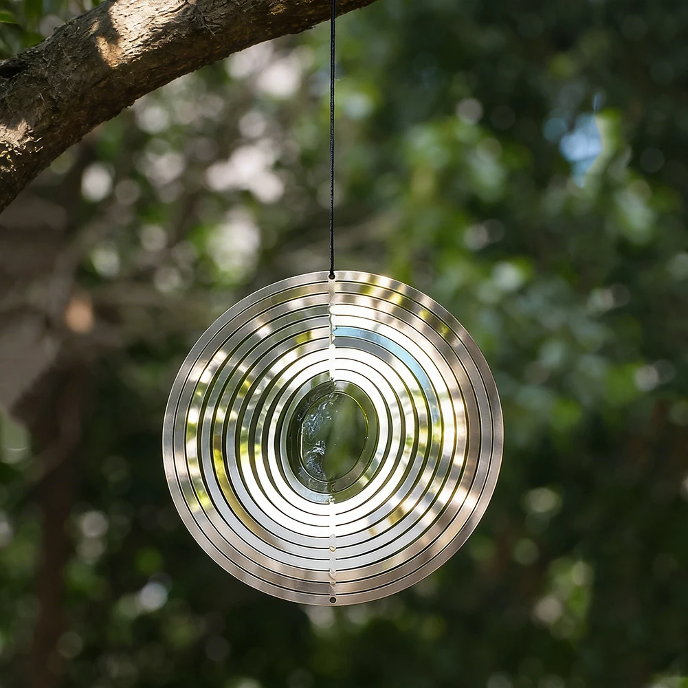 

D9 Circle Hanging Wind Spinner Yard Garden Decor Illusion Flowing-Light Effect Wind Sculpture Chimes Catcher Mirror Reflective