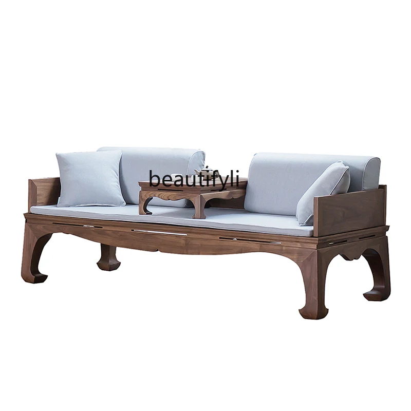 

New Chinese black walnut Arhat bed solid wood small apartment furniture modern simple living room zen sofa