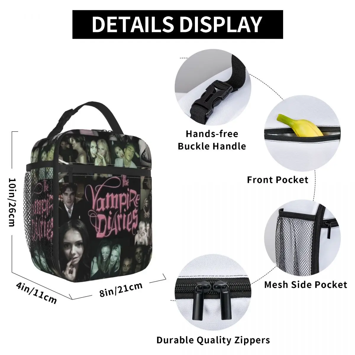 The Vampire Diaries Insulated Lunch Bag Large Damon Salvatore Lunch Container Cooler Bag Tote Lunch Box Work Food Storage Bags