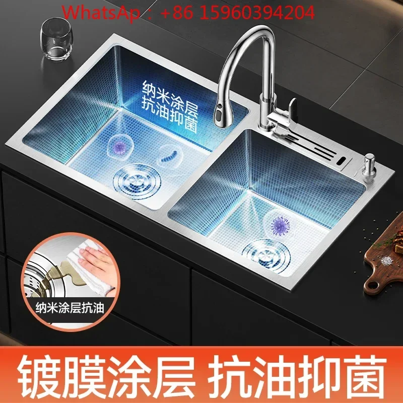 

Double sink vegetable basin, kitchen household sink, under-counter hand washing sink, thickened 304 stainless steel sink set