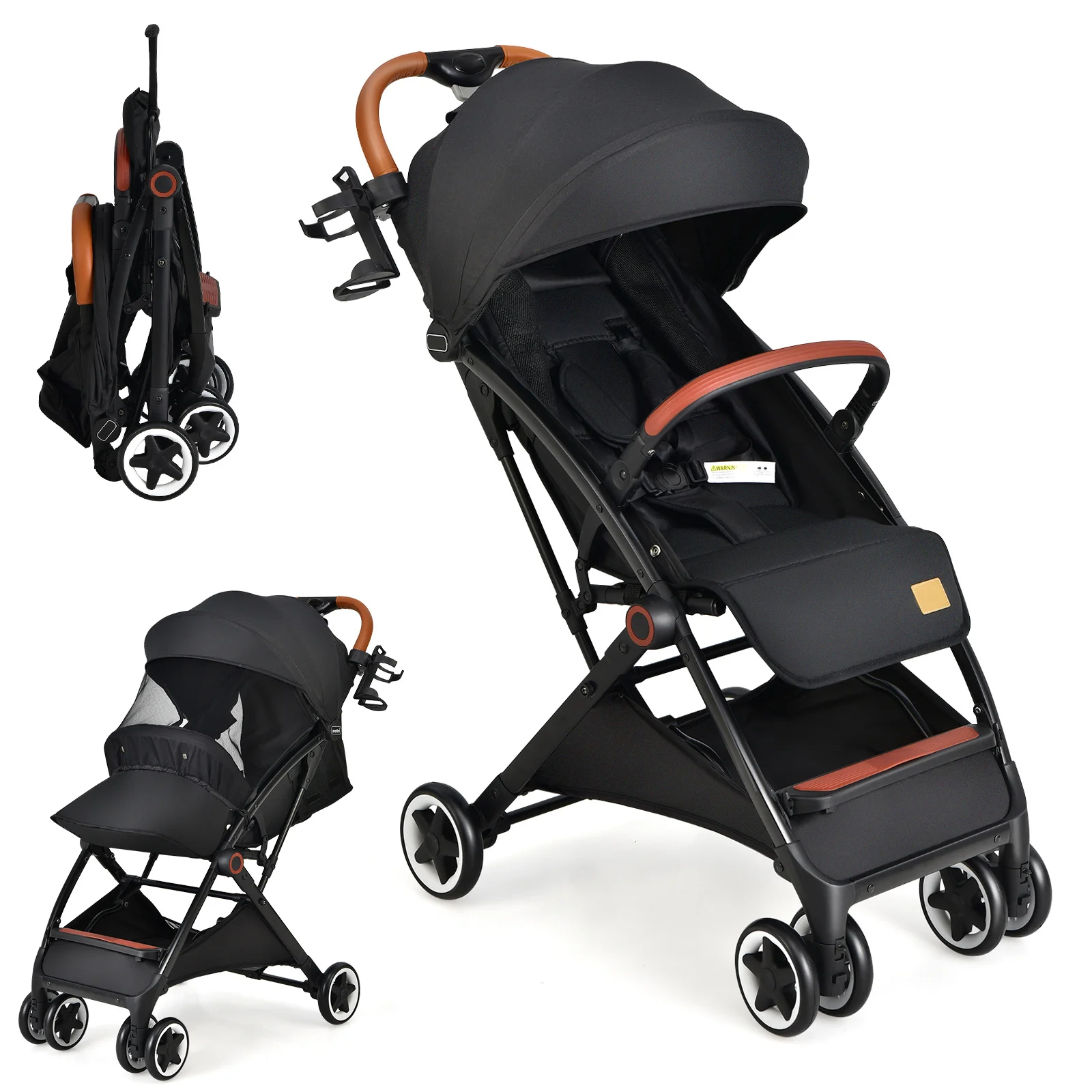 Klappbarer Kinderwagen, Reisebuggy mit Liegefunktion, Kinderbuggy mit verstellbarer Rückenlehne und Kapuze