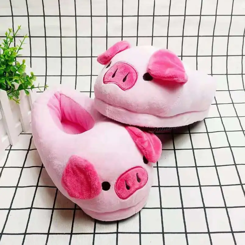 Nettes Schwein Winter Neue Frauen Slipper Ferse Abdeckung Warme Hausschuhe Weiches Fell Innen Bequeme Flauschigen Hause Rutschen Mädchen Cartoon Schuhe – Detail 3