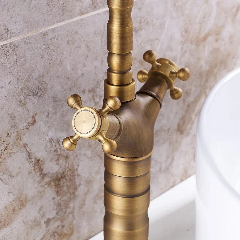 

Excellent Antique Brass Ceramic Handle Basin water tap Antique Rotatble Bathroom Faucet Kitchen Faucet Hot Cold Mixer Crane Kitc