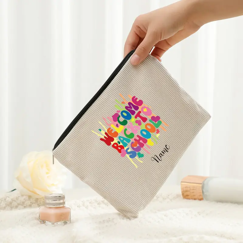 Teacher/Student Back-to-School Gift Personalized Name Customization Corduroy Makeup Bag Multi Functional Storage Bag Pencil Case