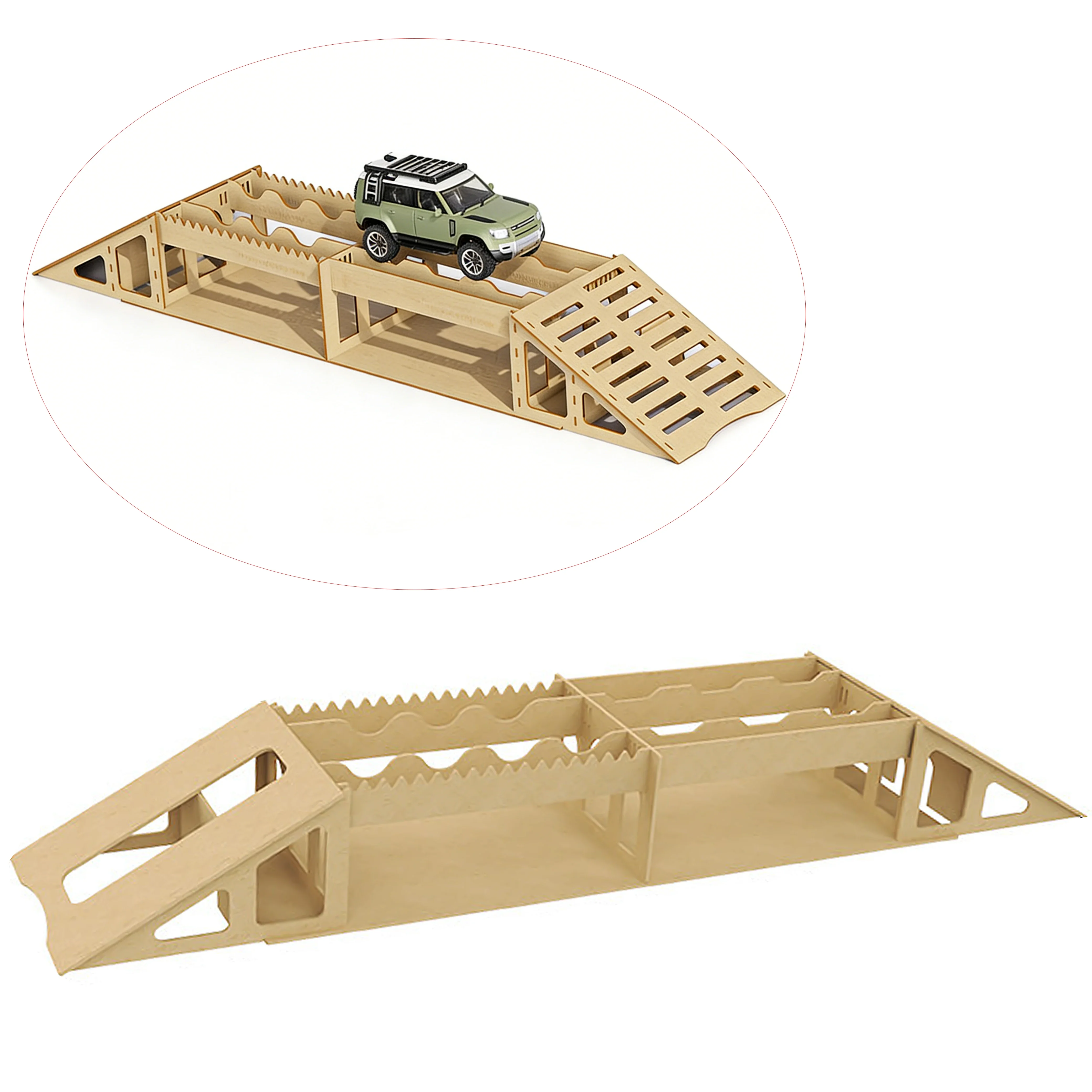 1SET RC Wooden Bridge & Seesaw Obstacle, Simulated Steep Roadblock for RC Crawler Car Off-Road Simulation Scene Upgrade Parts