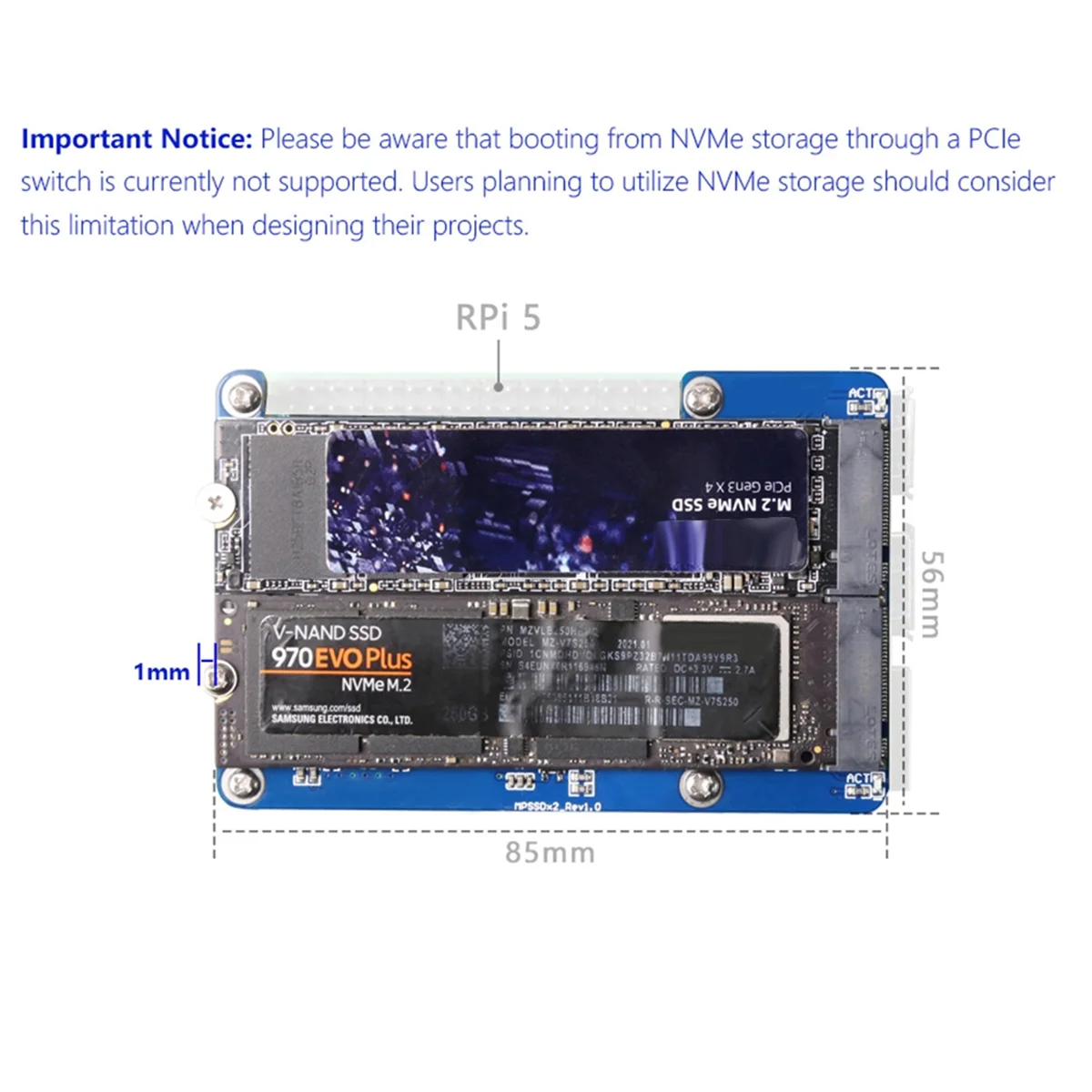 N35R_DU MPS2280D for Raspberry Pi 5 PCIE to M.2 Dual NVME SSD HAT