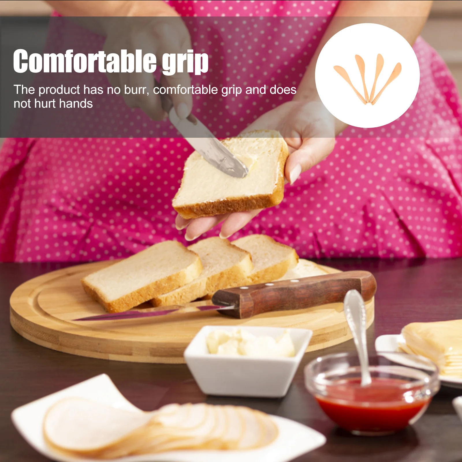 

4Pcs Wooden Jam Spreaders Ergonomic Butter Spatulas Household Cheese Spreader Multi-Function Compact Portable Kitchen Supplies