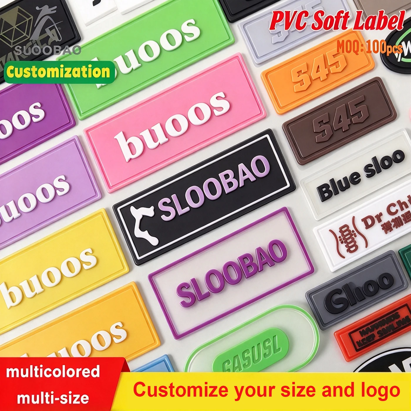 Three-colour PVC Drip Plastic Label Heat Transfer Printed Rubber Silicone 3D Soft Anti-static Clothing Logo Accessories