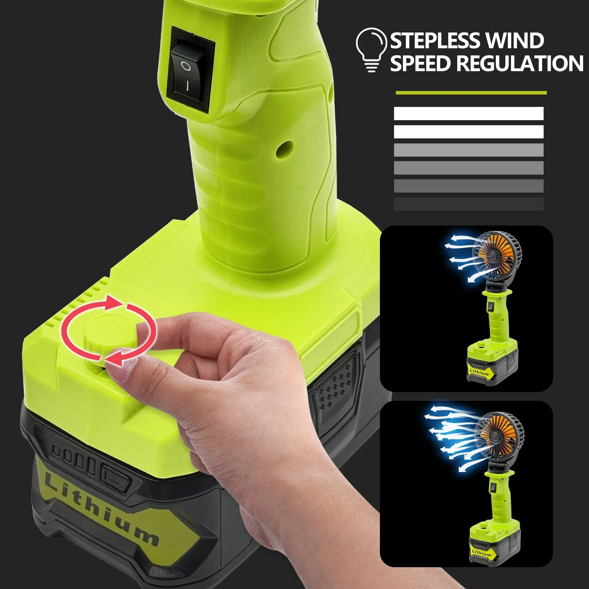 P108 Power Tool Part for Ryobi 18V Li-ion Battery USB Type-C Power Bank Infinite Speed Regulating Desk Fan Foldable Electric Fan