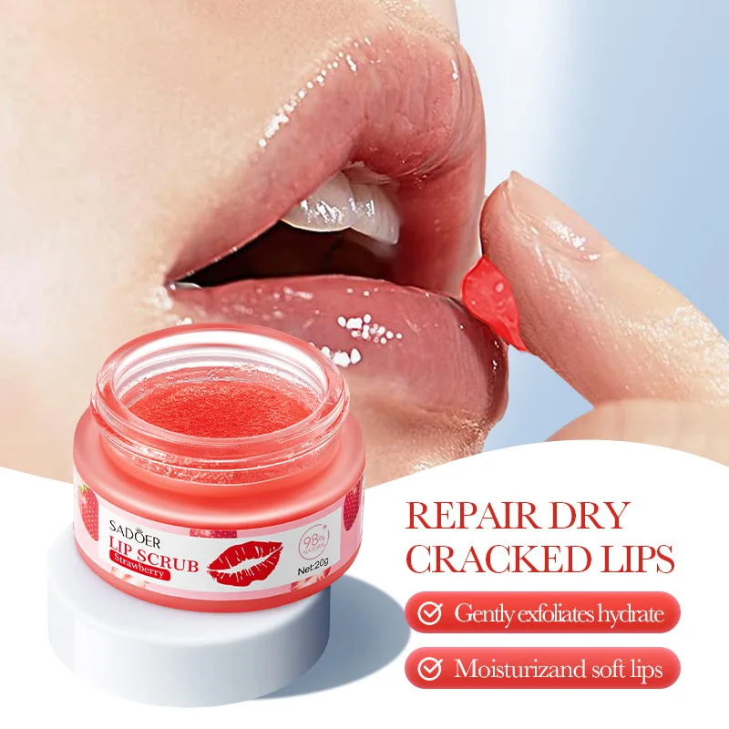 20g Strawberry Lip Scrub Natural Fruits Care Gently Exfoliates Hydrates Diminishes Lip Lines Moisturizing Lip Balm