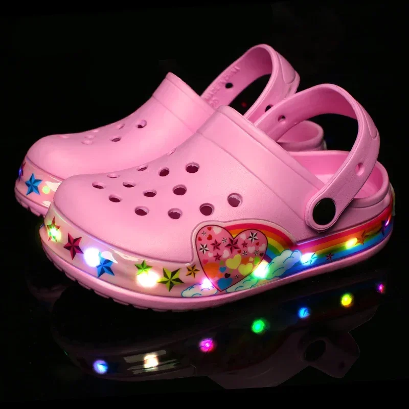 Hollow Baby Beach Shoes LED Flashing Girl Boy Kids Sneaker Hole Sandals First Walker Children's Boots in Summer Zapatos De Niña