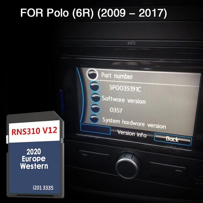 RNS 310 V12 West Europe Sutiable para vehículos Polo (6R) de 2009 a 2017, Map SD Card Cover, Países Bajos, Noruega, Austria, Polonia