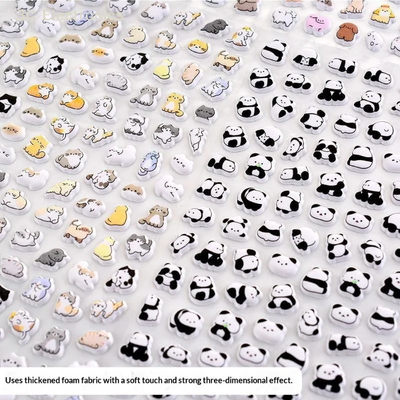 

1/4 Sheets Relief Kawaii DIY Decor Luggage Sticker Cat Panda Stationery Decals Sweet Cartoon Animal Scrapbook Journal Stickers