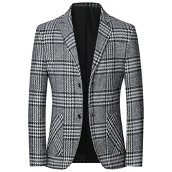 Erkekler ekose iş rahat Blazers ceketler yeni bahar sonbahar takım elbise mont yüksek kaliteli erkek Slim Fit Blazers ceketler mont boyutu 4X