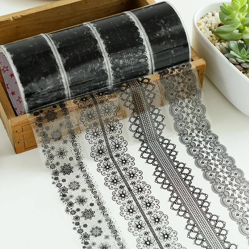 

4.8cm New Fresh Hollow Transparent Black Lace Creative Tape Album DIY Decorative Lace Wide Tape Large Roll Accessories Wholesale