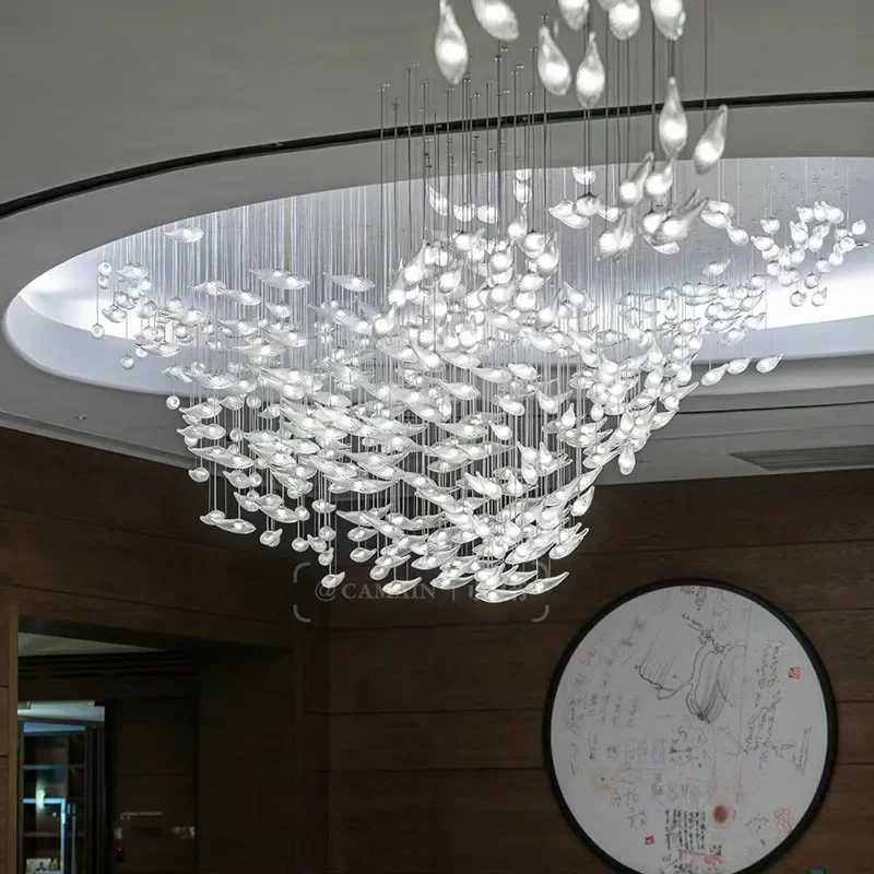 Hotel Lobby Decoration Chandelier Hanging Chandelier Shopping Center Villa Living Room Light Emitting Diode Light Fish Glass