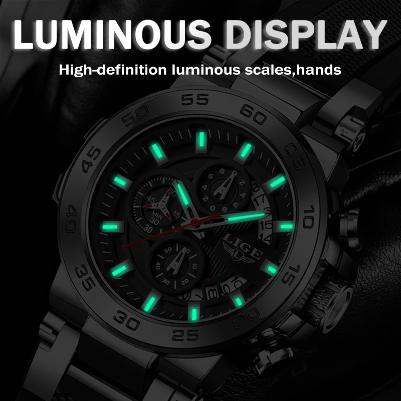 LIGE Top Brand Luxury Men Watches Military Fashion Quartz Watch Men Sport Waterproof Luminous Date Wristwatch Clock Reloj Hombre