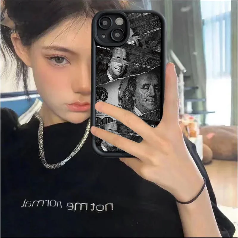 

Black Dollars Banknote Design Silicone Case For iPhone 16 15 14 13 12 11 Pro Max XS X XR 7 8 Plus 16 Shockproof TPU Bumper Cover