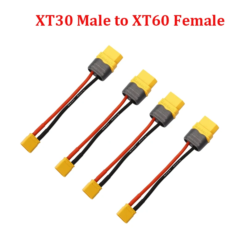 4PCS AMASS XT30 Male to XT60 Female Plug Connector Adapter with 100mm 16AWG Silicone Wire for RC Lipo Battery RC Drone Car Boat