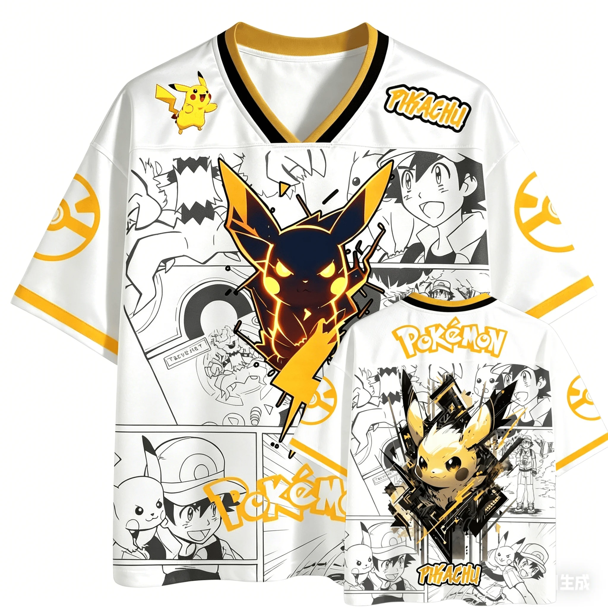 Summer Geng Ghost Theme Baseball-Stil, 3D-atmungsaktiv, schnell trocknend, V-Ausschnitt, kurzärmliges T-Shirt für Eltern und Kinder, passend für die ganze Familie, Kinder – Detail 10