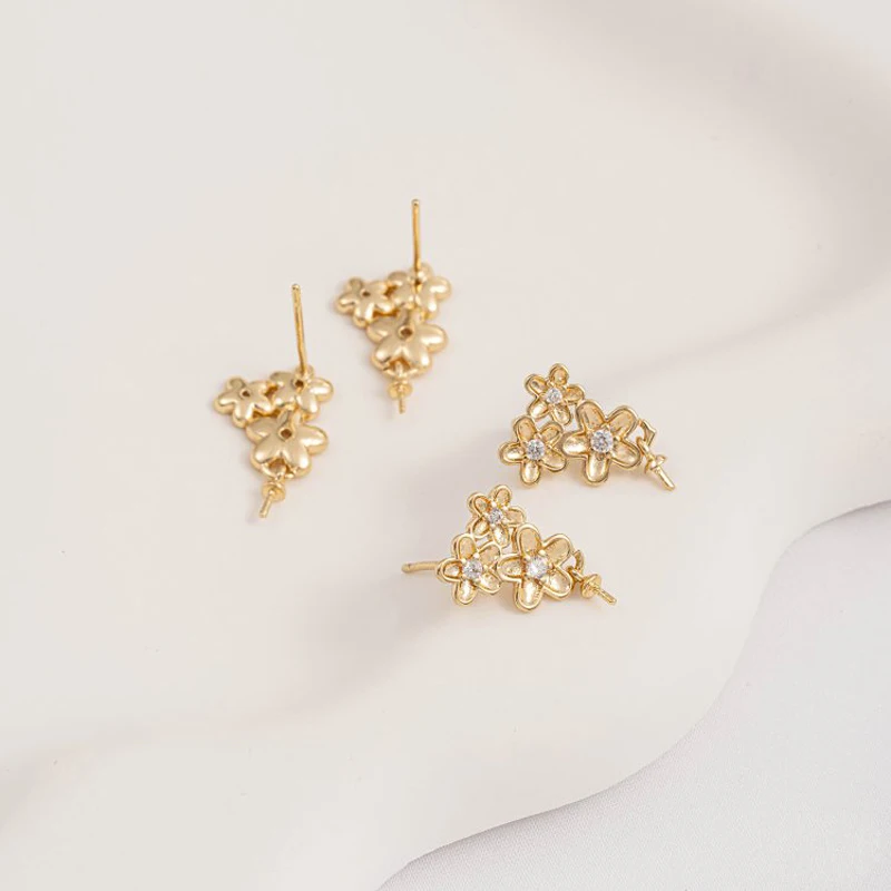 2PCS 14K Clad Gold Women's Charm Earrings Zircon Earrings DIY Handmade Ear Jewelry Material 925 Silver Needle Earring Accessorie