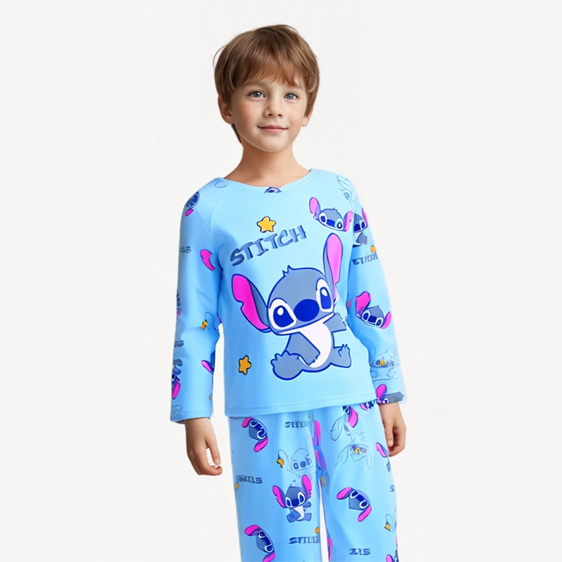 Kinder-Pyjama mit Stich für Jungen und Mädchen, Heimkleidung, lässige Kinder-Nachtwäsche, langärmelige Pyjama-Hose, Anzug, Weihnachtsgeschenke