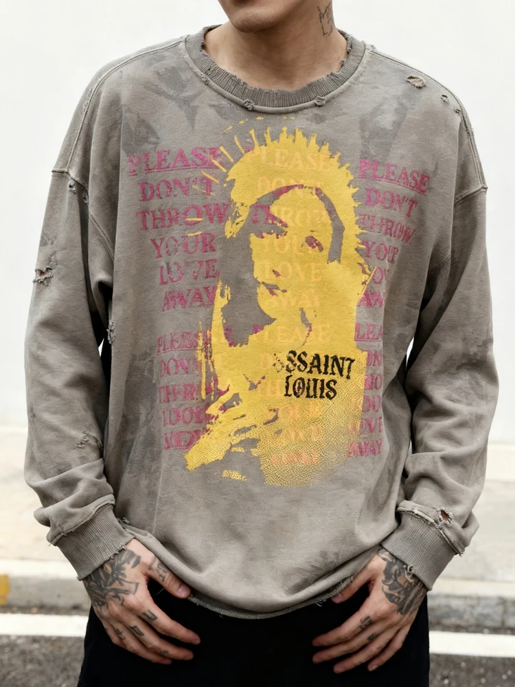 

Свитшот Saint Louis Destroyed FW Redeemed VTG American High Street, повседневный, с длинными рукавами, круглым вырезом, в стиле американского стритвира.