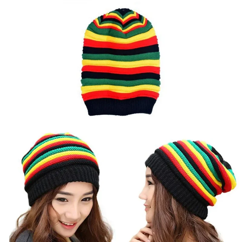 Colorful Stripe Printed Knitted Hat Jamaican Rasta Reggae Beret Cap Winter Warm Beanie Cap Men Women Christmas Xmas Bonnet Hat view 4