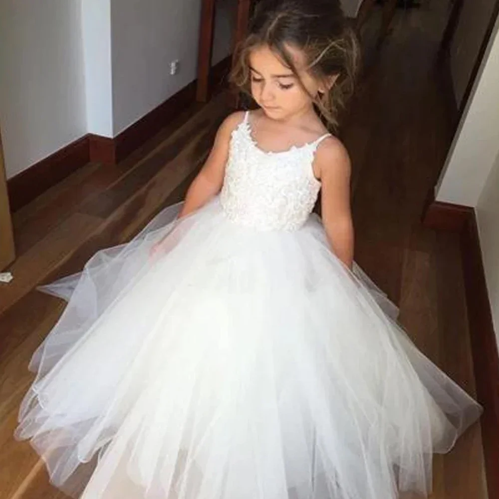 Baby Girl Birthday Dress Champagne Flower Girl Dress For Wedding Bow Kids Princess Prom Gown Lush Dresses For Girls