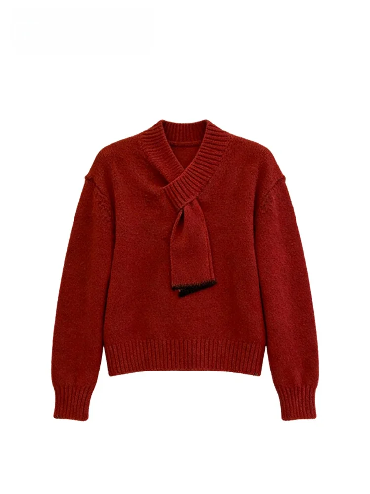 

CaraCLUB plus Size Knitwear Long Sve Scarf Ne Women's Autumn Winter New Sle Lazy Slim Red Top for plus Size Women