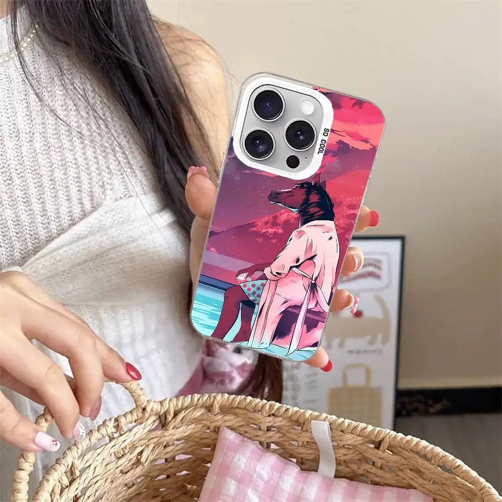 حافظة هاتف كارتون B-BoJack H-Horseman أنيقة فضية مضادة للصدمات لهاتف آيفون 17,16,15,14,13,12,11 Pro Max,X,XS,XR,7,8 Plus #4