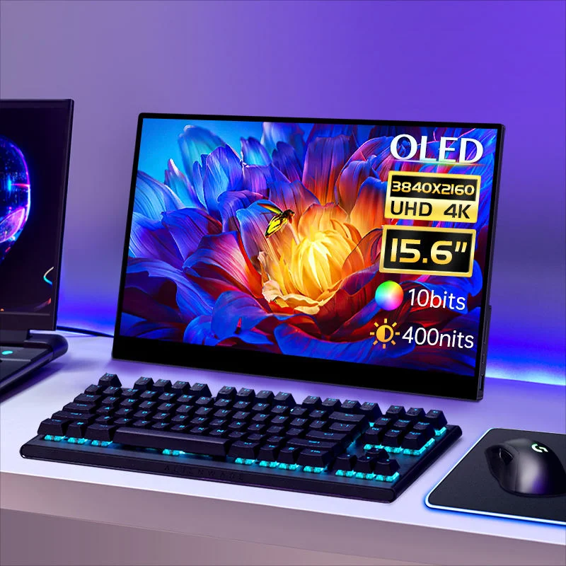 New 15.6'' Portable Gaming Monitor 16:10 HDR 100% DCI-P3 60Hz Refresh Rate Aluminum Alloy Stand AMOLED Touchscreen Monitor