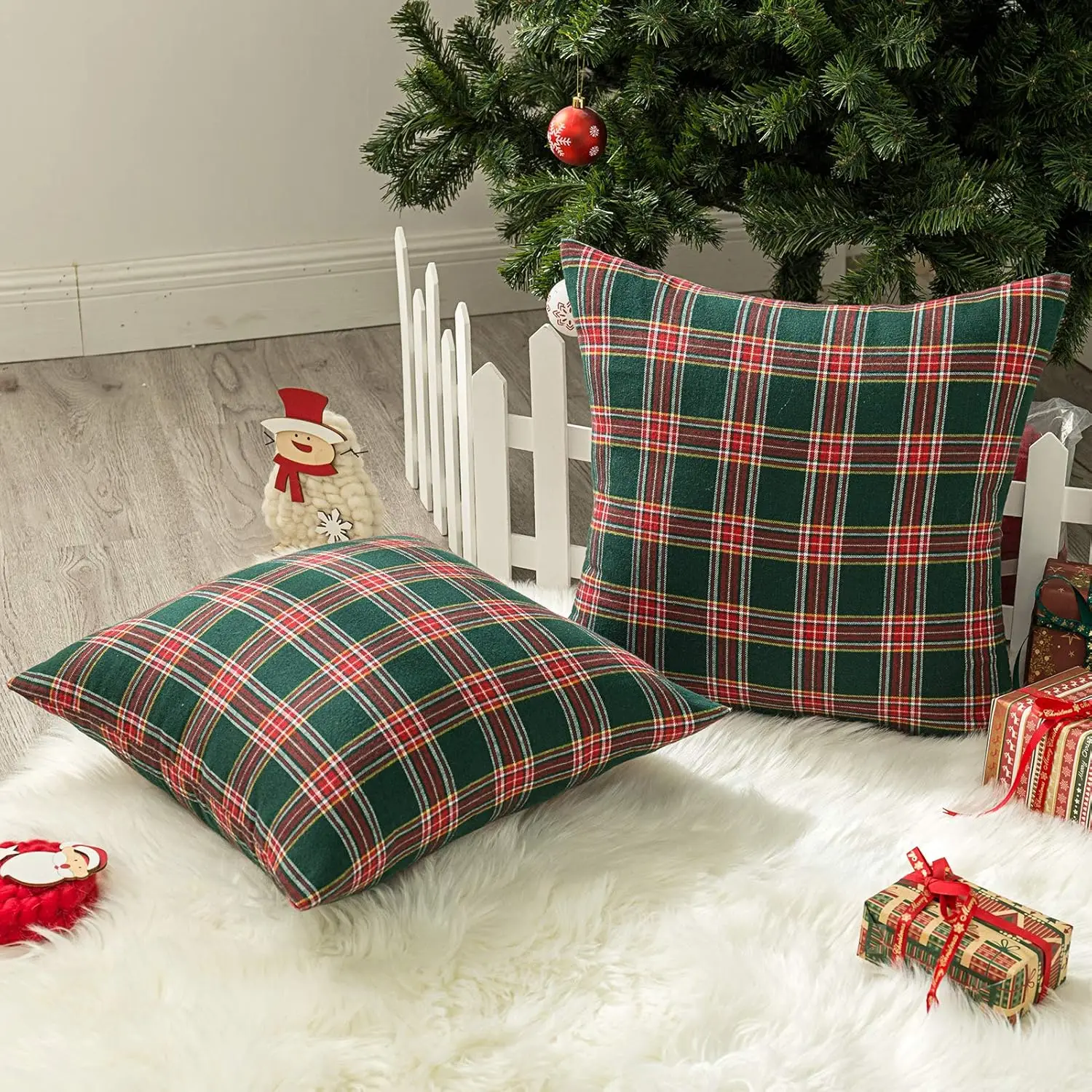 1/2pcs Christmas Red&Green Plaids Pillow Covers Check Throw Pillow Cover Tartan Cushion Case for Couch Sofa Home Xmas Decoration