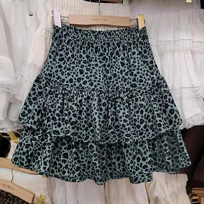 

Fashion Leopard Skirts Elastic Waist line Saia Sexy Korean Jupe Tunic A-line Mini Skirt Women 2025 Faldas Mujer De Moda Women