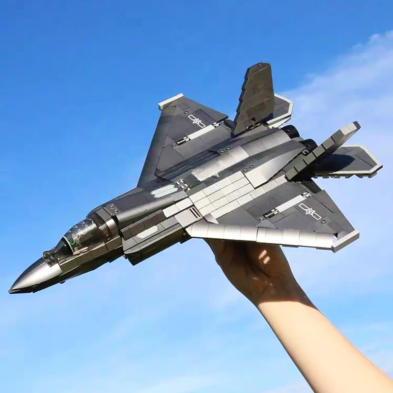 

Military Jet China J-35 Fighter Building Block Shipboard Aircrafted Battle-Plane Bricks WW2 Weapon Soldiers Toys For Kid Gift