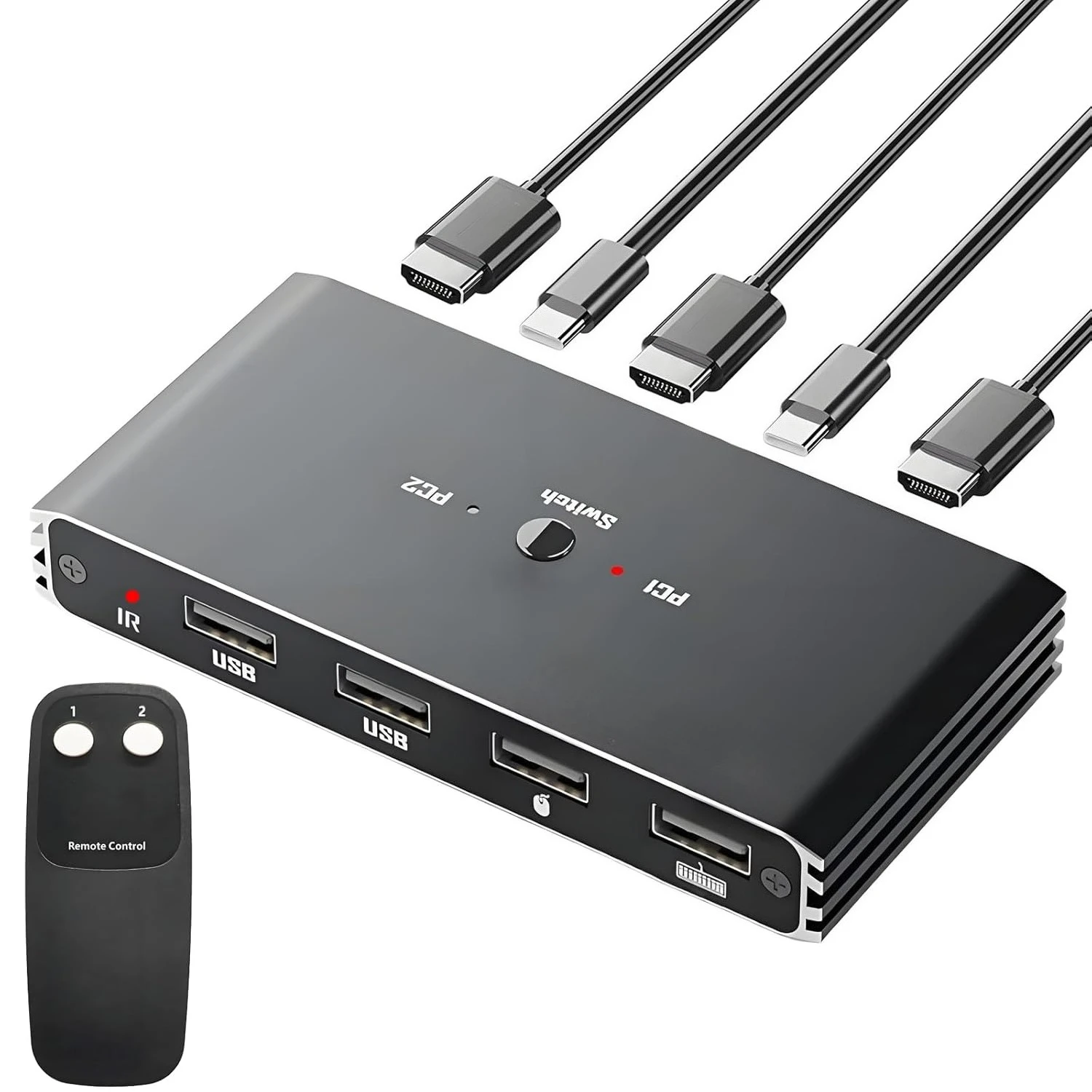 2 Port HDMI KVM Switch 2 in 1 Out 4K 60Hz KVM Switches for 2 Computers Share1 Monitor with Remote Support Mouse Keyboard Printer