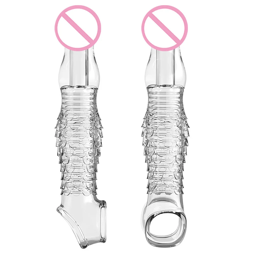 Realistic Penis Sleeve Cock Ring Extension Extender Penis Enlarger Delay Reusable Condoms Adult Sex Toys for Men Dildo Enhancer