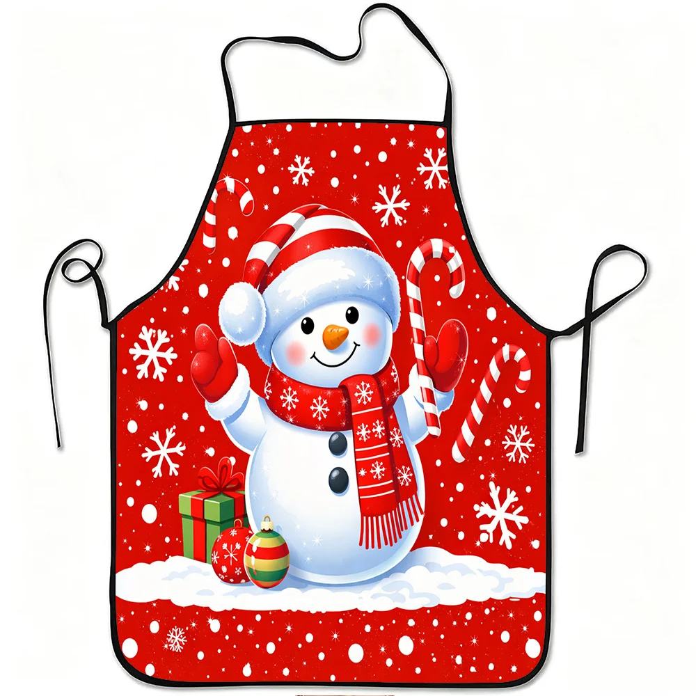 Snowman Candy Cane Apron Adjustable Waistband Durable Easy Clean Polyester Kitchen Cooking Gardening Christmas Halloween Festive