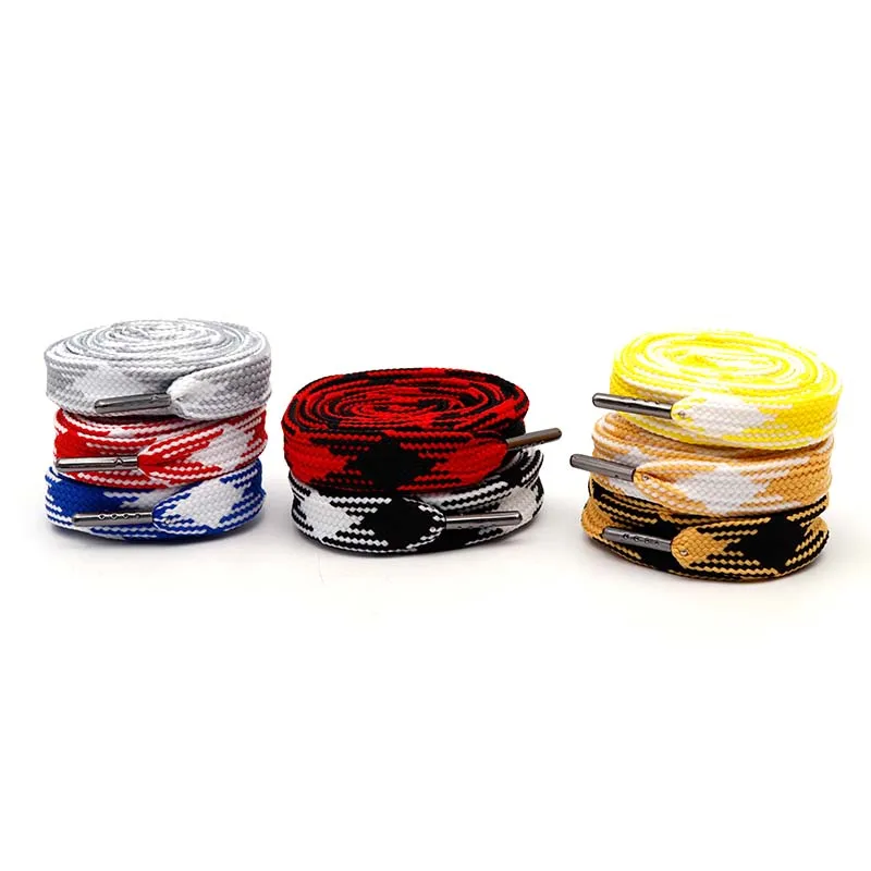 

Flat Wide Shoelaces Two Color Diamond Pattern 0.71 Inch 18mm with Gunblack Aglets for Casual Boots Women Replacement Laces