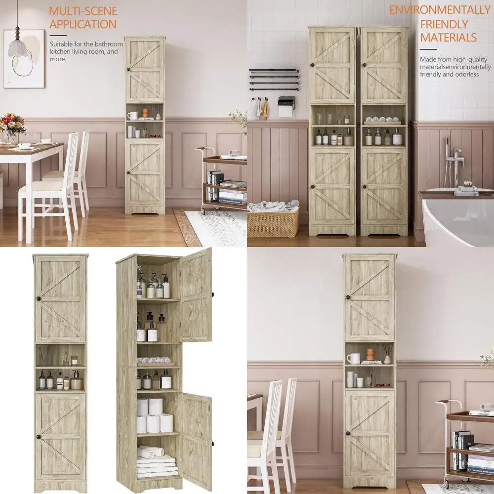 Szara wysoka szafka z 2 drzwiami i 2 otwartymi półkami do użytku w wielu pomieszczeniach