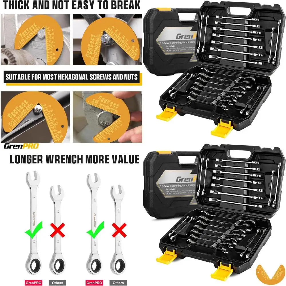 

72-Tooth Ratcheting Wrench Set - 23-Piece Metric & SAE, 6-18mm & 1/4-3/4, Organizer Toolbox Included