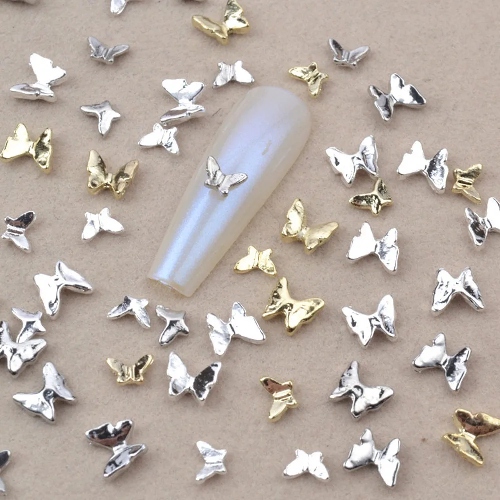 10Pcs/lot 3D Alloy Butterfly Nail Parts Gold/Silver Metal Bow Tie Mini Accessories Decoration Supplies Nail Art Charms Bulk