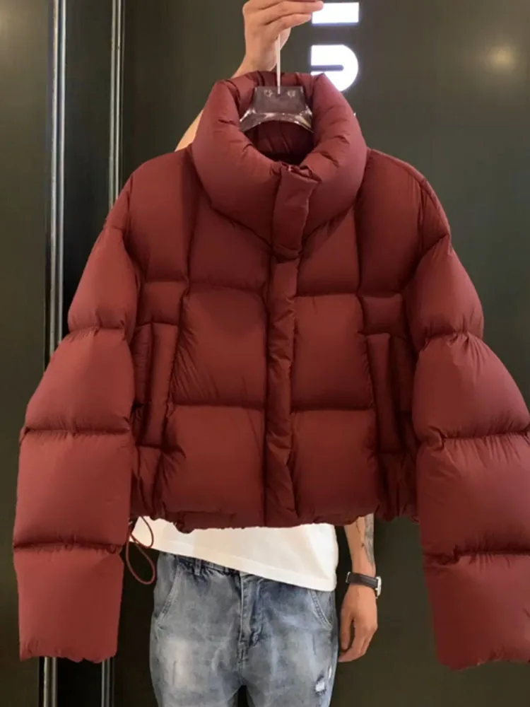 

Korean Sle ort Thiened Bread Sle Women's down Jaet Warm Outerwear Red Color Winter Collection Faionable Coat