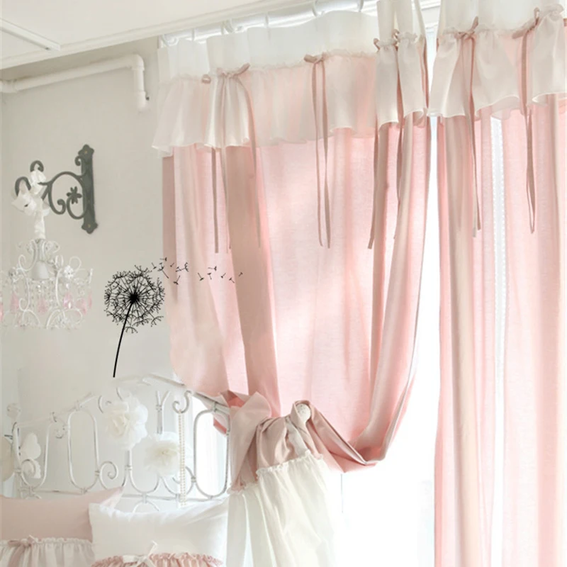 French Elegant Bowknot Lace Curtains Living Room Princess Pink Cotton Lace Curtains for Balcony Wedding Curtains #A197