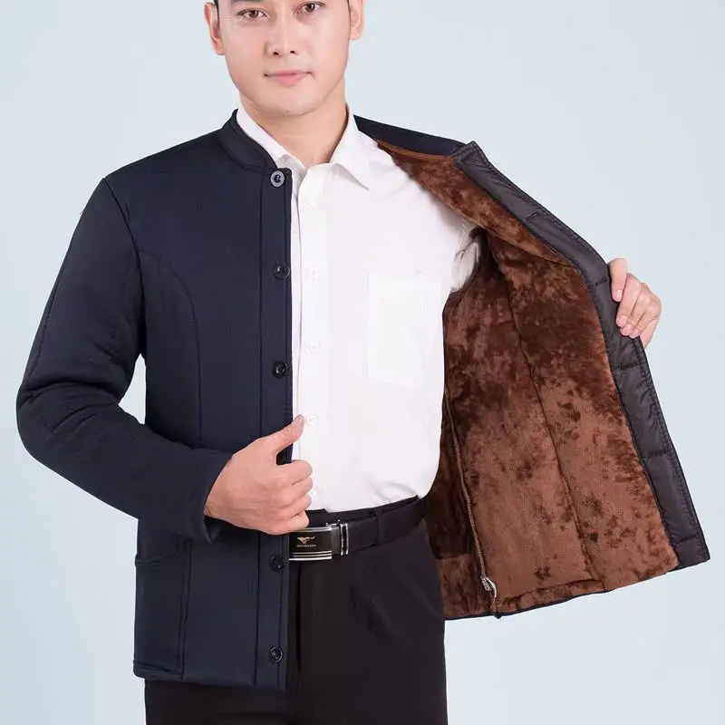 

Men's Thiened Fce Lined Cotton Jaet Stand Collar Home Clothes Warm Winter Coat Dad Cotton Padded Vest for Middle-Aged ...