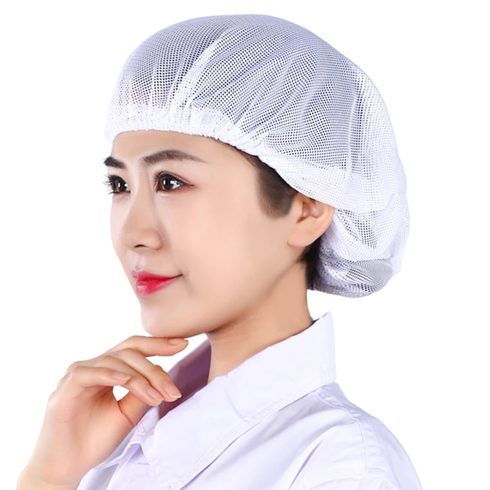 

4Pcs White Breathable Cotton Mesh Hair Nets Elastic Chef Cap for Kitchen Cooking Food Service Workers Baking Reusable Net