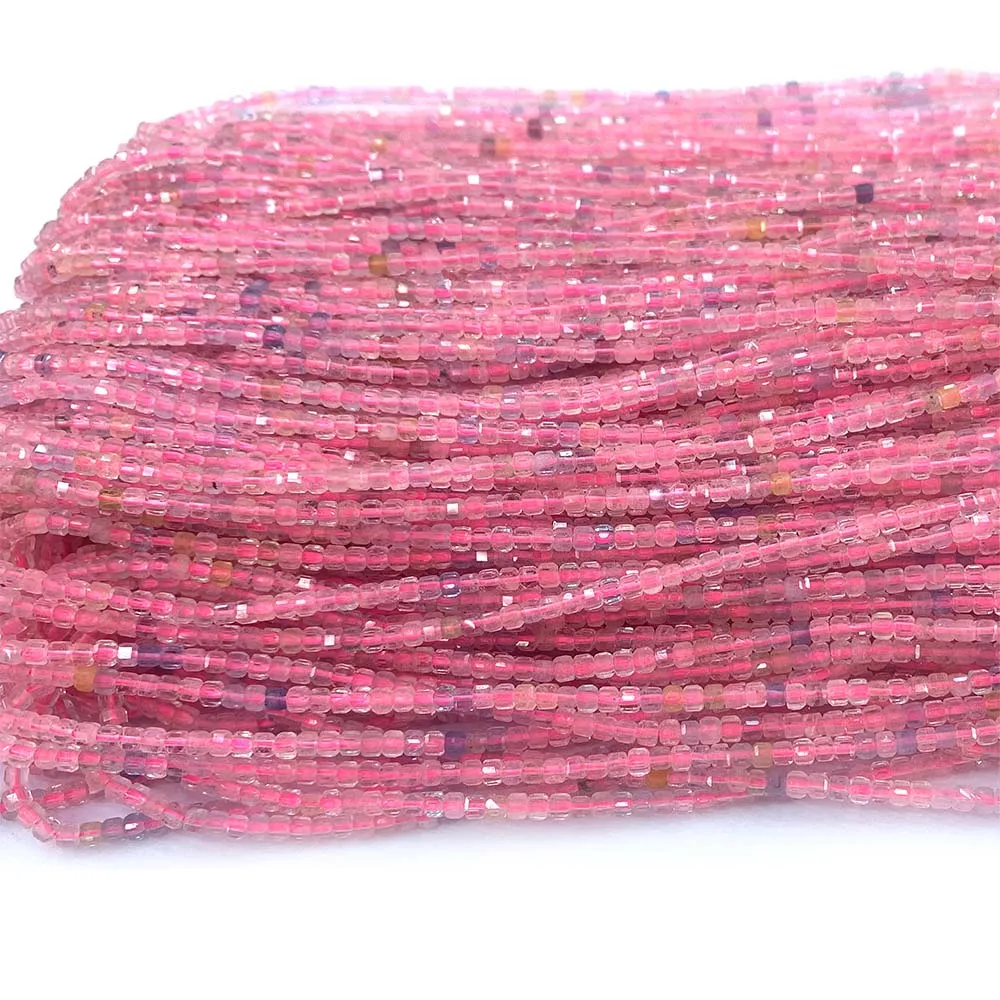 Veemake Natural Pink Morganite Edge Cube Faceted Small Beads For Jewelry Making 08526