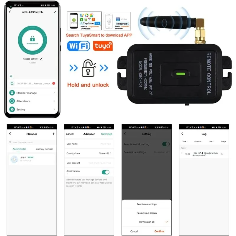 Smart Phone APP Unlocking Access Control System Kit, with Remote Controllers / 280KG(600lbs) Magnetic Lock/Power Adapter,