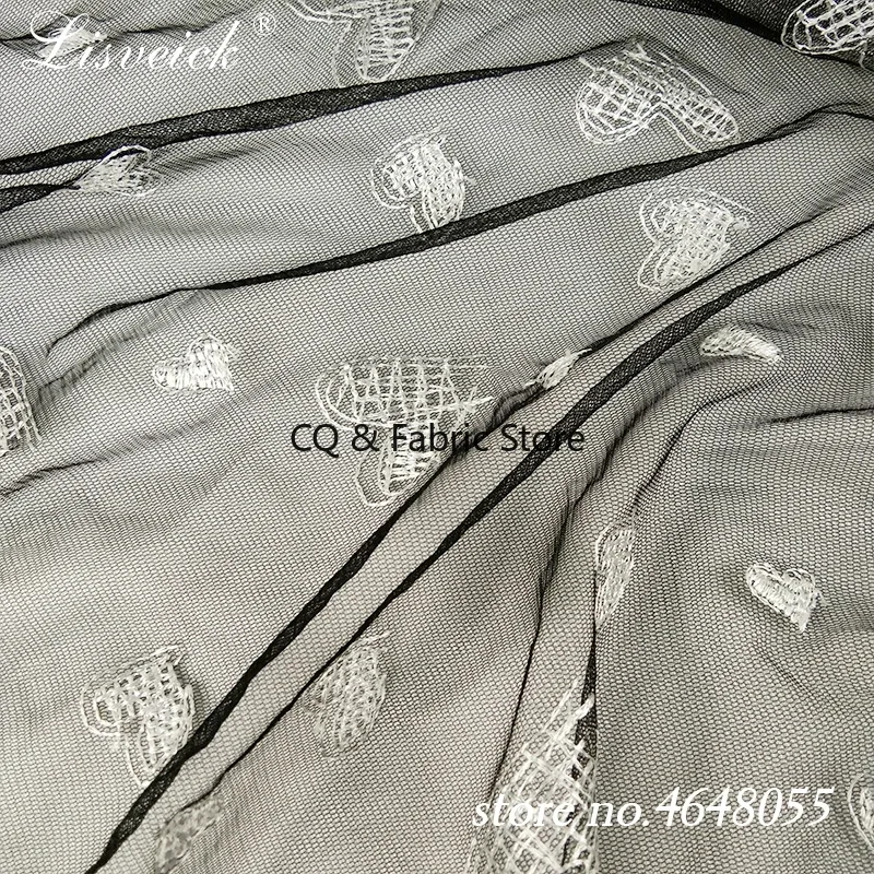 Mesh Love Pattern Embroidery Fashion Skirt Lace Fabric Transparent Tulle Lace For Wedding Dress By The Yard
