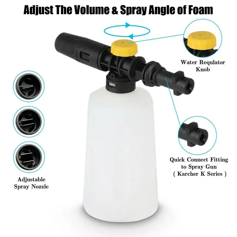 Lanza de espuma para nieve para lavadoras a presión, boquilla generadora de espuma de jabón ajustable, Compatible con pulverizador de espuma para lavado de coches Karcher Lavor AR